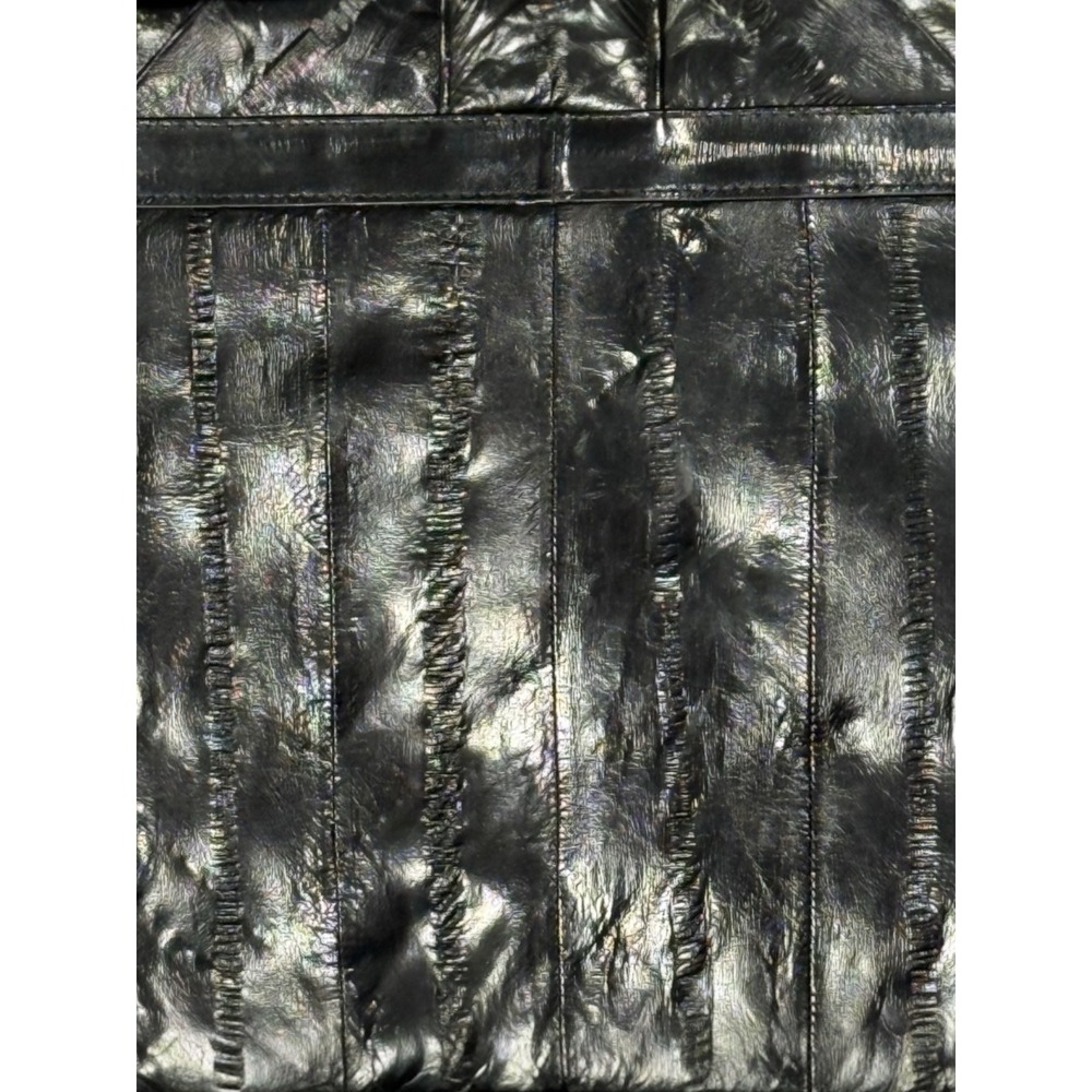 Vintage Black Eel Skin Leather Clutch Bag Oversized Paneled Envelope Handbag - Picture 8 of 10
